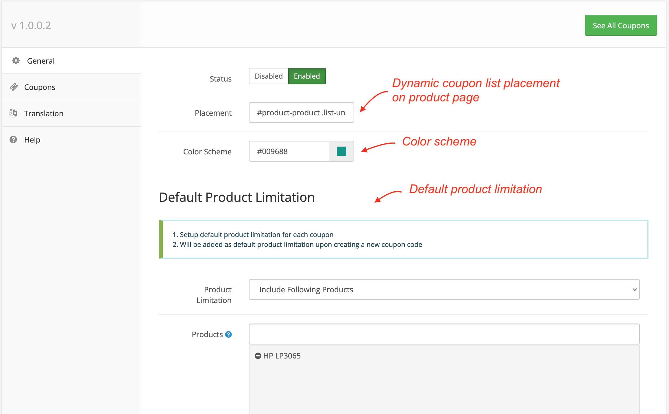 general setting for coupon management opencart